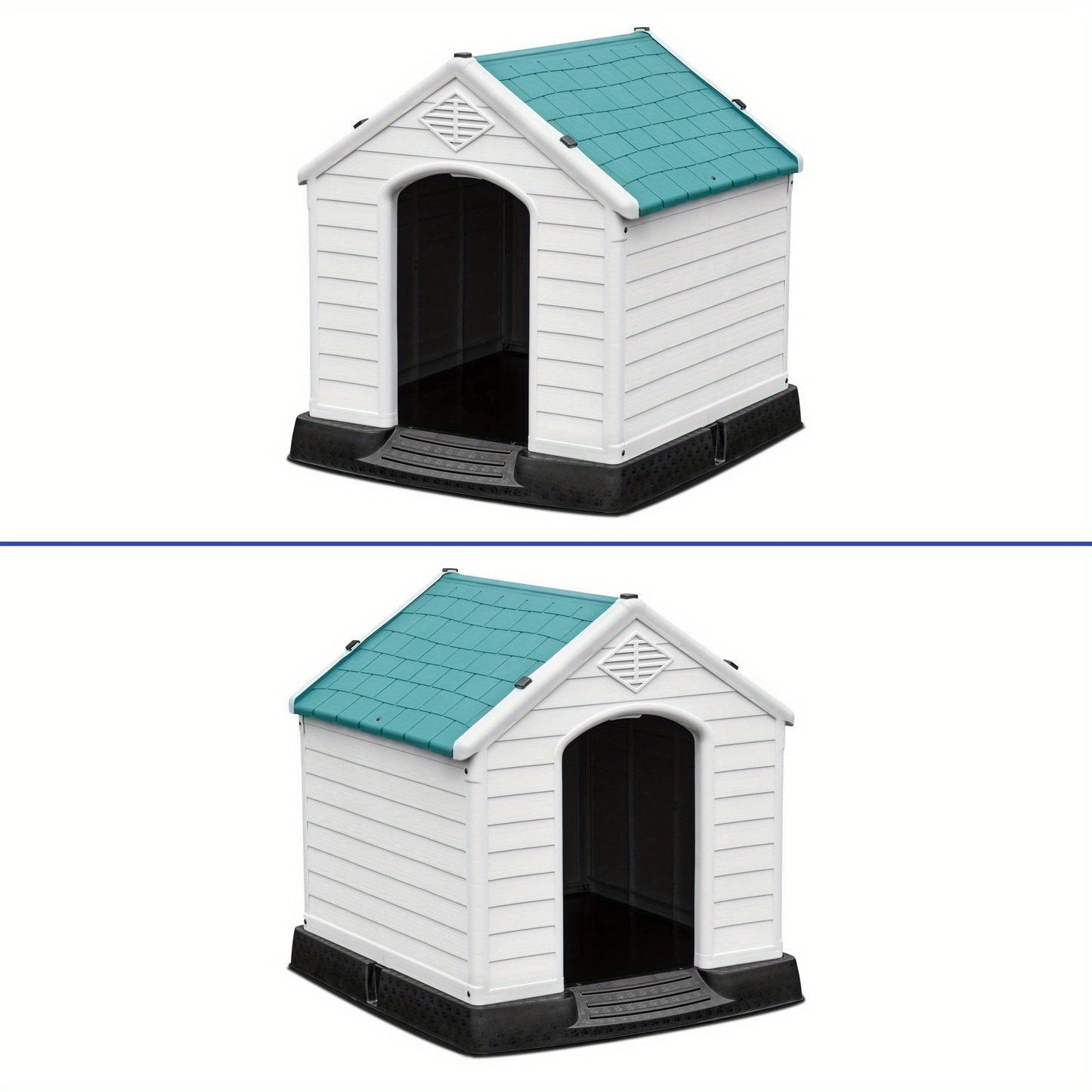 28. 5'' Plastic Dog House Outdoor Indoor Doghouse Puppy Shelter Water Resistant Easy Assembly Sturdy Dog Kennel with Air Vents and Elevated Floor (28. 5''L*26''W*28''H, Blue)