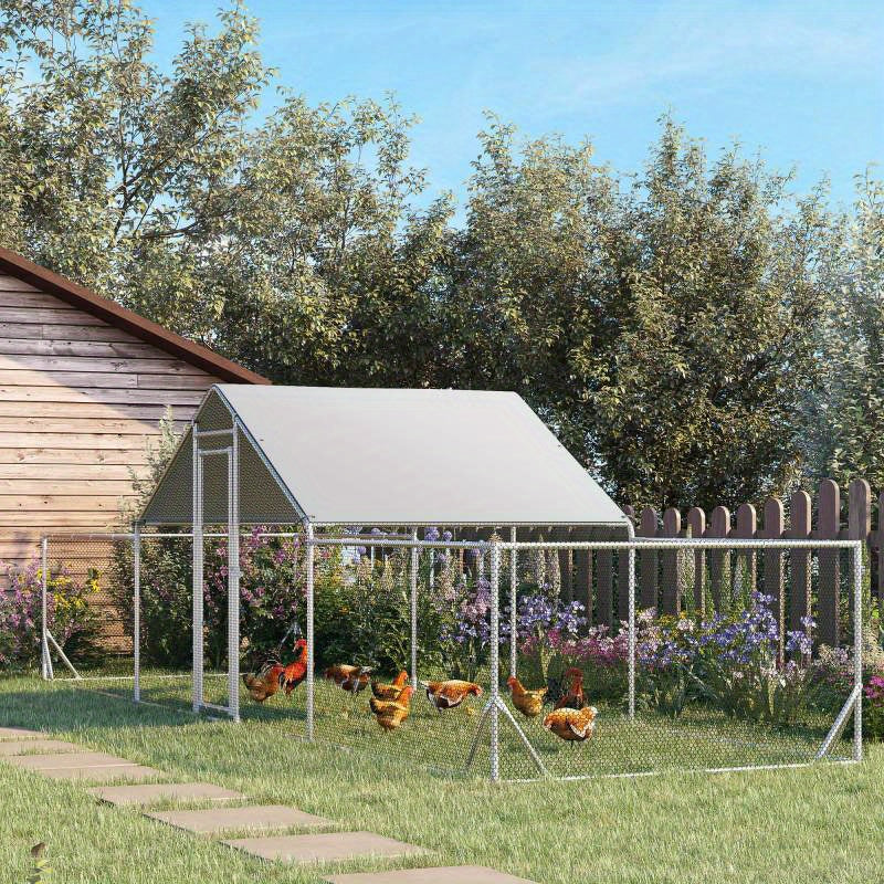 Spacious Metal Chicken Coop with Waterproof & UV-Resistant Cover - Ideal for Hens, Ducks, and Rabbits - Walk-In Poultry Cage for Outdoor Farm Use, 23' x 6.6' x 6.4