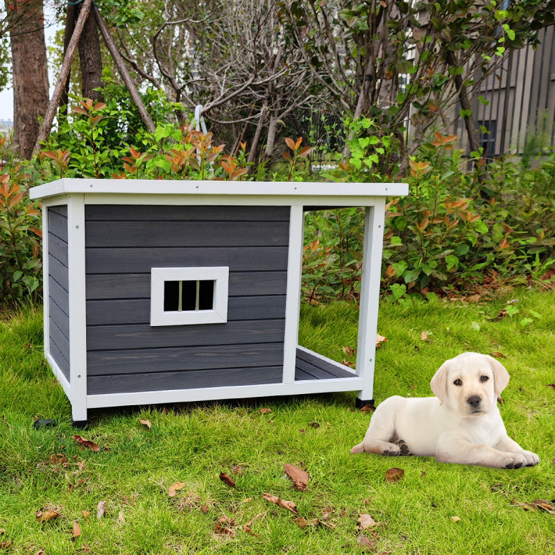 Waterproof Outdoor Dog House with Porch Deck, Synthetic Fiber Puppy Kennel, Weatherproof Pet Shelter with Raised Floor