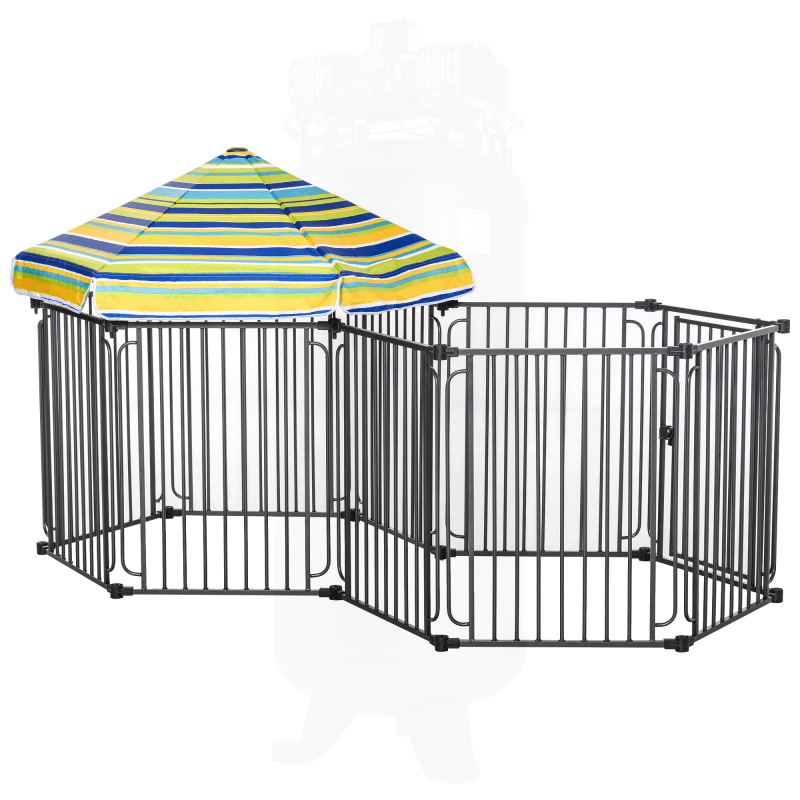 Dog Playpen with Removable Synthetic Fiber Canopy, Indoor/Outdoor Metal Fence, 47" Tall, with Door for Small to Medium Pets