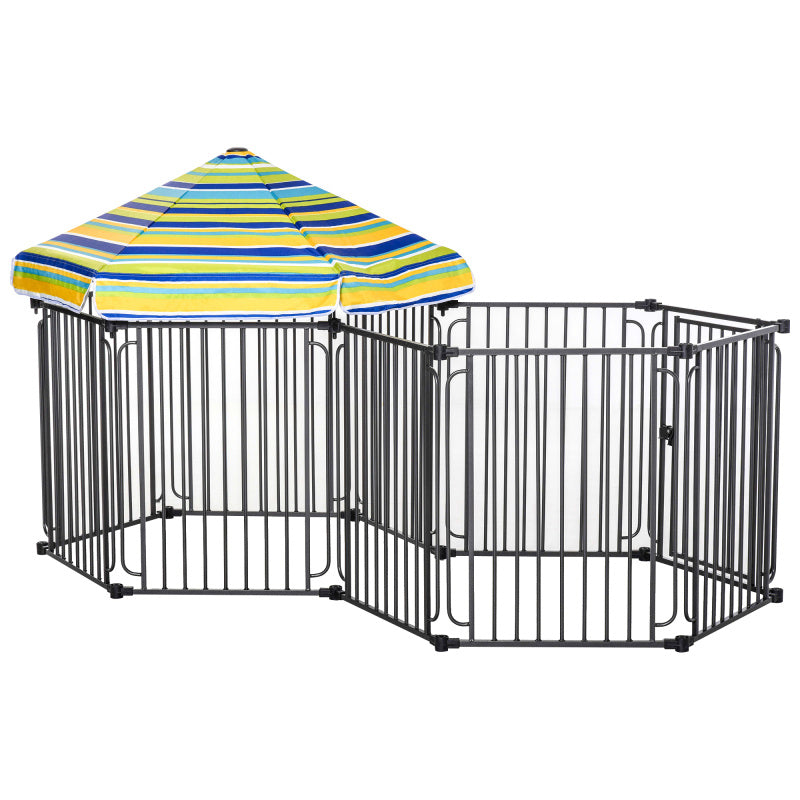 Dog Playpen with Removable Synthetic Fiber Canopy, Indoor/Outdoor Metal Fence, 47" Tall, with Door for Small to Medium Pets