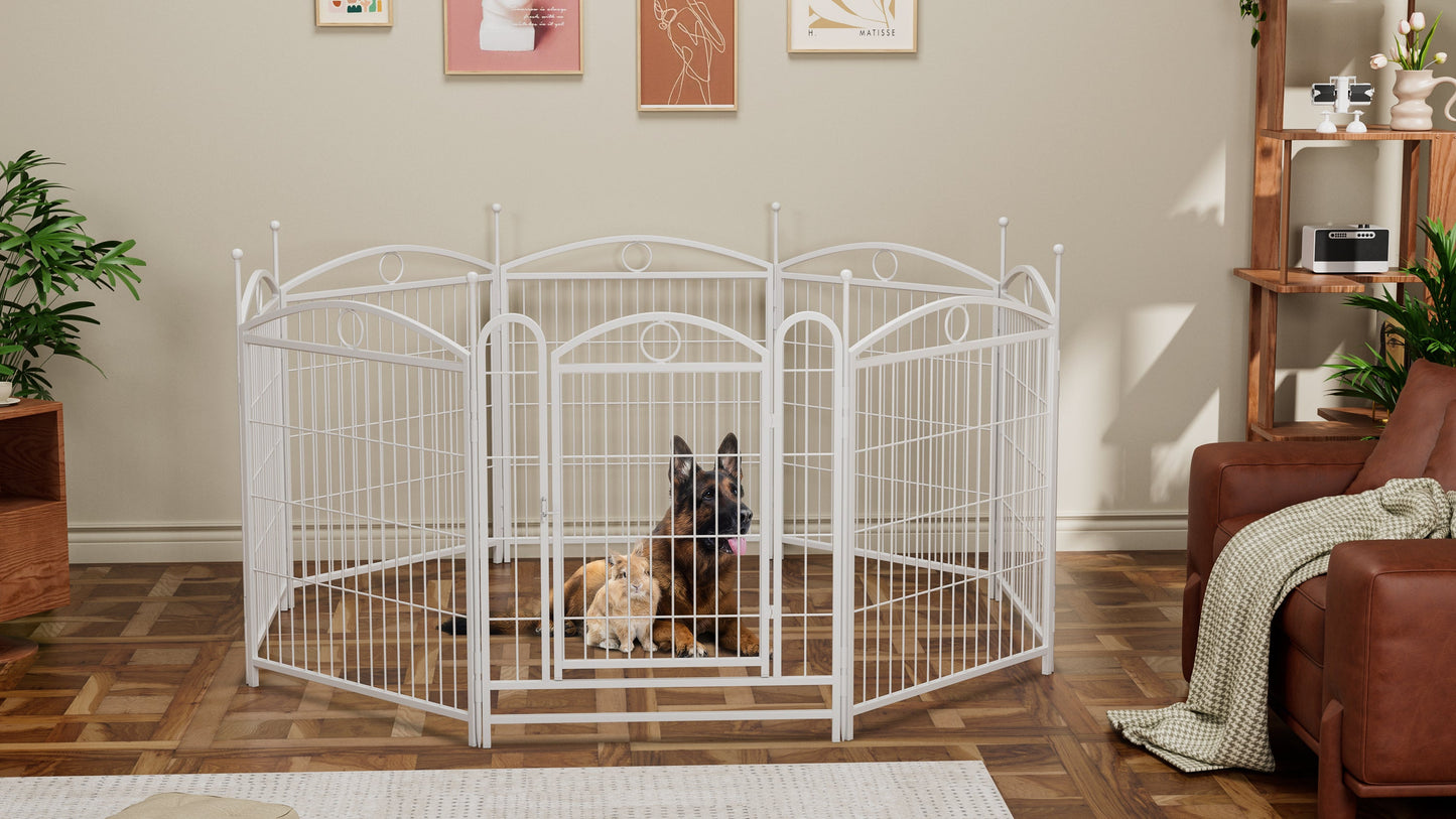 8-Panel 32-Inch Heavy-Duty Metal Dog Playpen, Foldable Pet Fence with Doors for Indoor/Outdoor Use, Synthetic Fiber Exercise Pen for Large, Medium, Small Dogs