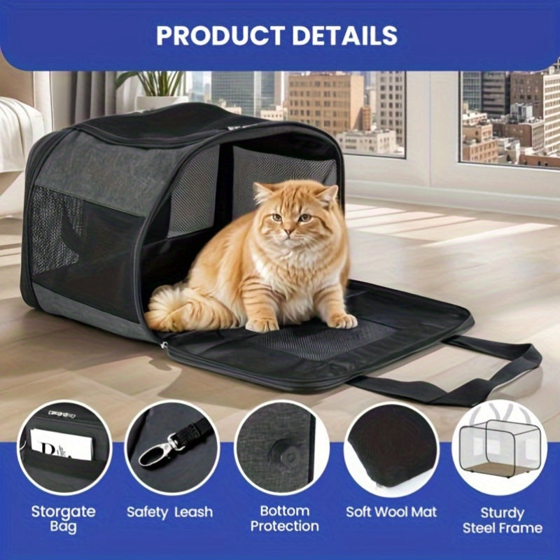 Travel- Friendly Soft- Sided Pet Carrier, Airline Approved Collapsible Cat Crate for Pets up to 20lbs