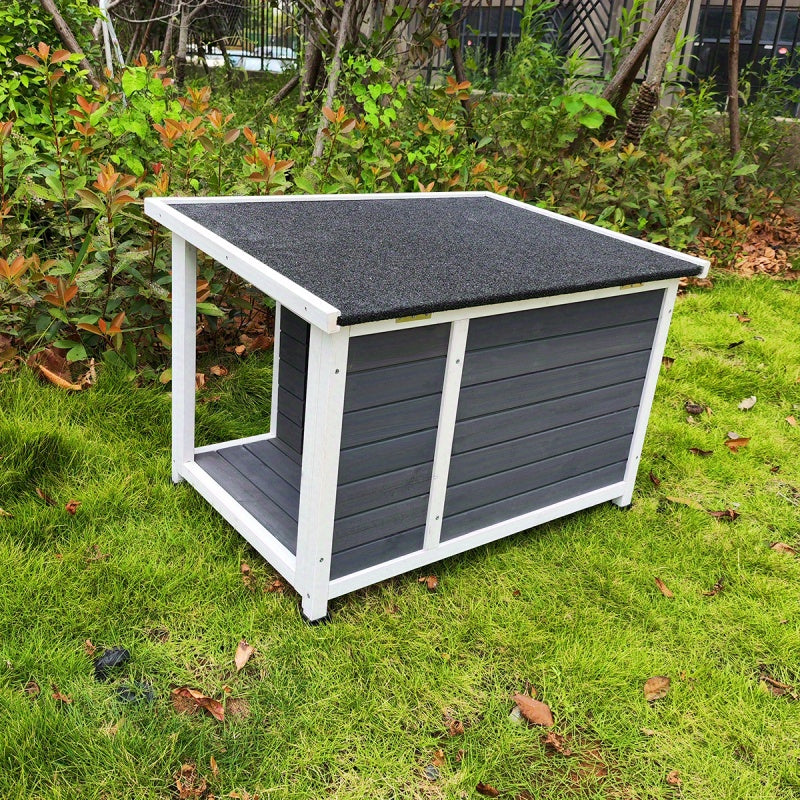 Waterproof Outdoor Dog House with Porch Deck, Synthetic Fiber Puppy Kennel, Weatherproof Pet Shelter with Raised Floor