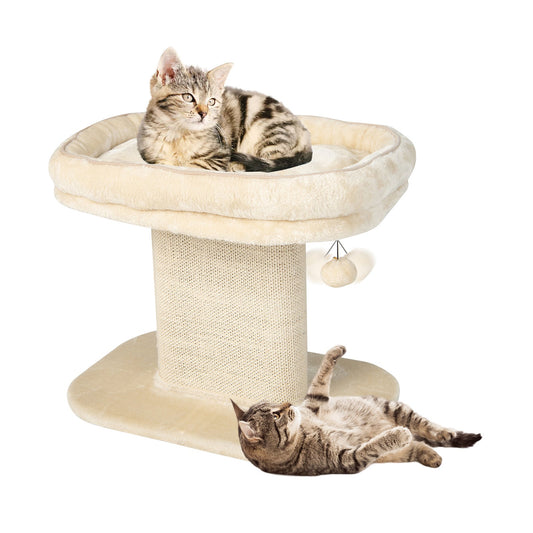 Modern Cat Tree Tower for Kittens, Cat Activity Tower w/Large Plush Perch & Sisal Scratching Plate, Interactive Ball, Cat Home Furniture for Indoor Cats to Play & Rest, Beige/Grey