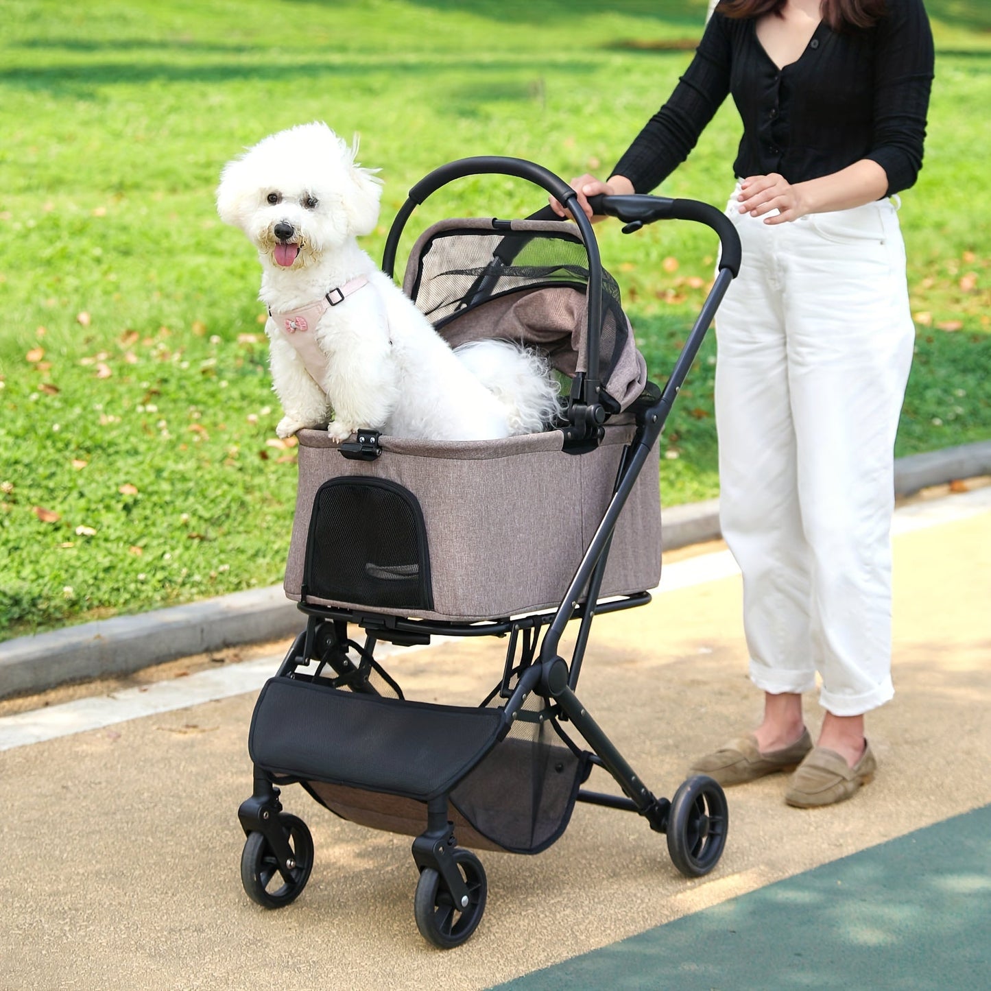 Pet Stroller, 3 In 1 Dog Stroller, Suitable For Small, Medium, Cat, With Removable Strap, Folding Dog Stroller, Suitable For Travel Pet Stroller, (p11 Carrier, Coffee)