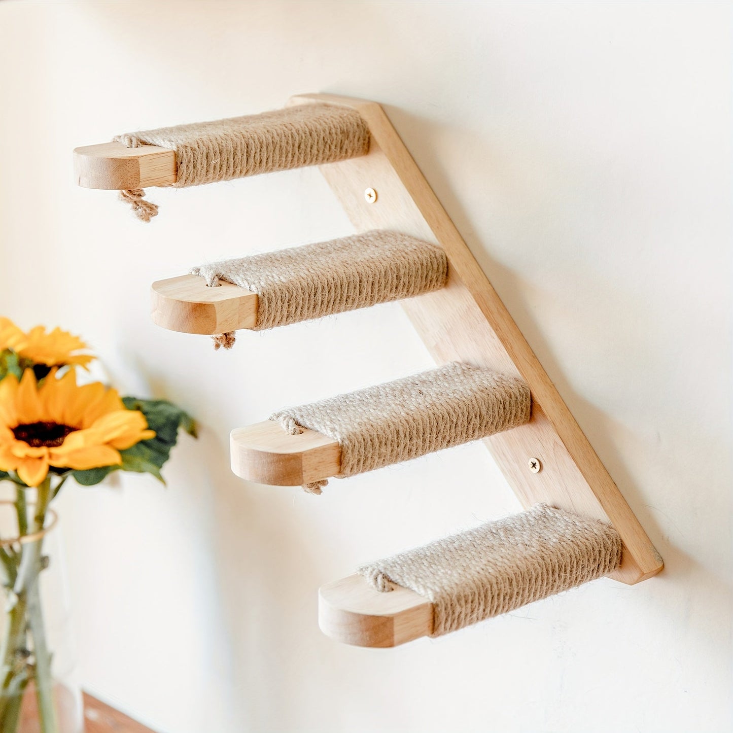 Cat Climbing Shelf, Four Step Kitty Stairway Wall Mounted With Jute Scratching For Cats Perch Platform Supplies (right To Left)