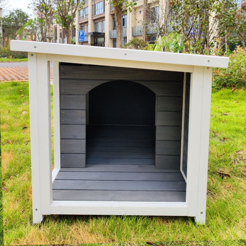 Waterproof Outdoor Dog House with Porch Deck, Synthetic Fiber Puppy Kennel, Weatherproof Pet Shelter with Raised Floor