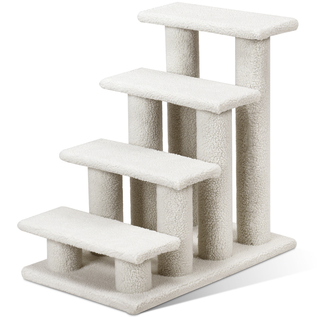 4-Step Pet Stairs for Cats and Dogs, Carpeted Cat Scratching Post Pet Ramp, 24" Indoor Multi-Step Dog Stairs for High Beds, Couch and Sofa, Easy Assembly, Grayish White