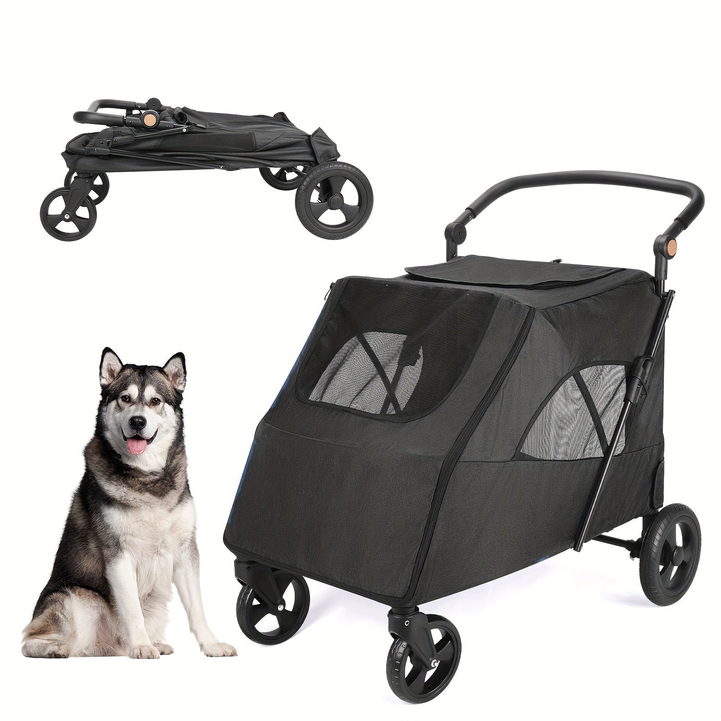 Pet Cart, Foldable Cart With 4 Wheels, Mesh Sunroof Pet Cart For Small To Large Dogs And Other Pets Traveling, Storage Space Pets Can Easily Walk Outdoors