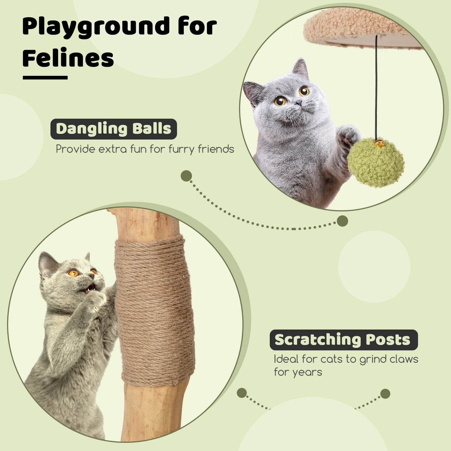 Solid Wood Cat Tree, 43" Tall Wooden Cat Tower with Jute Scratching Post, Cat Condo, Perch, Jingling Ball, Multi-Layer Cat Activity Center, Modern Cat Climbing Stand Furniture for Indoor Cats