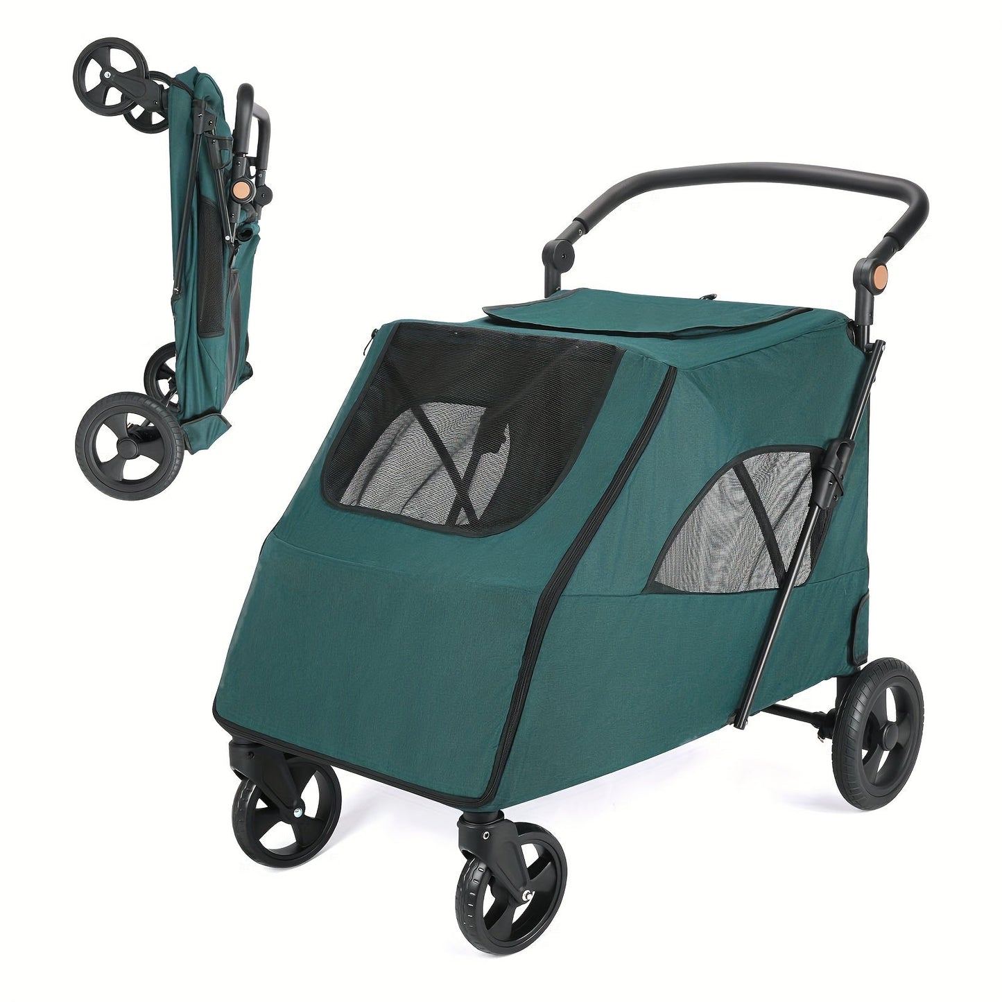 Pet Cart, Foldable Cart With 4 Wheels, Mesh Sunroof Pet Cart For Small To Large Dogs And Other Pets Traveling, Storage Space Pets Can Easily Walk Outdoors