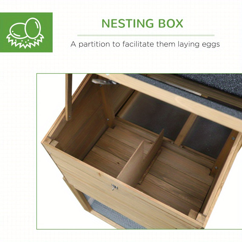 69" Wooden Chicken Coop with Ramp, Ventilated Window, Removable Tray, and Nesting Box for Poultry