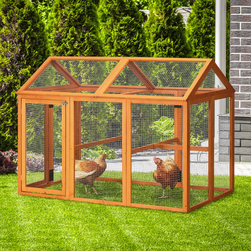 Large Wooden Chicken Coop, Combinable Design with Perches and Doors, Outdoor Backyard Farm Poultry House, Synthetic Fiber Material, 4.6' x 2.8' - Orange