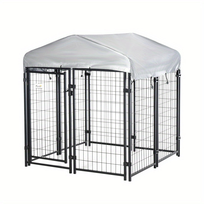 Easy-Clean, 4'x4'x4.5' Dog Playpen - Outdoor Kennel with Lockable Door & Water-Resistant Canopy for Small to Medium Breeds