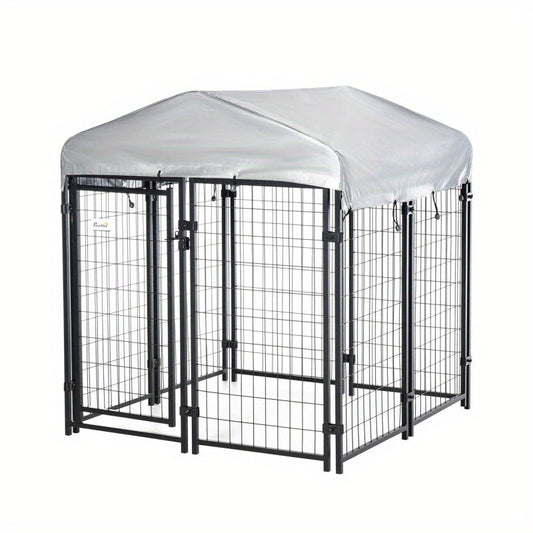 Easy-Clean, 4'x4'x4.5' Dog Playpen - Outdoor Kennel with Lockable Door & Water-Resistant Canopy for Small to Medium Breeds