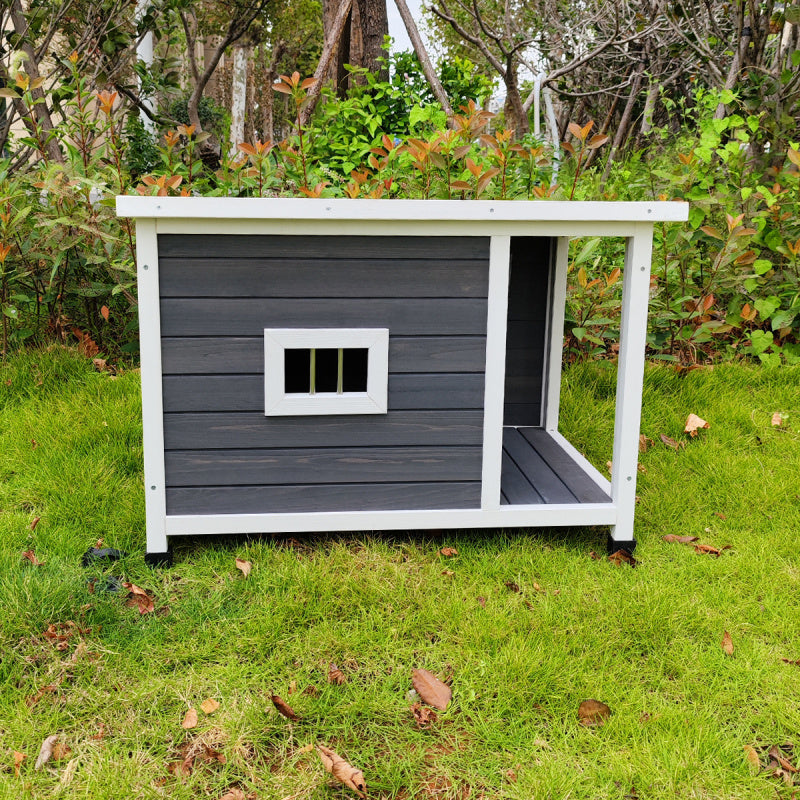 Waterproof Outdoor Dog House with Porch Deck, Synthetic Fiber Puppy Kennel, Weatherproof Pet Shelter with Raised Floor