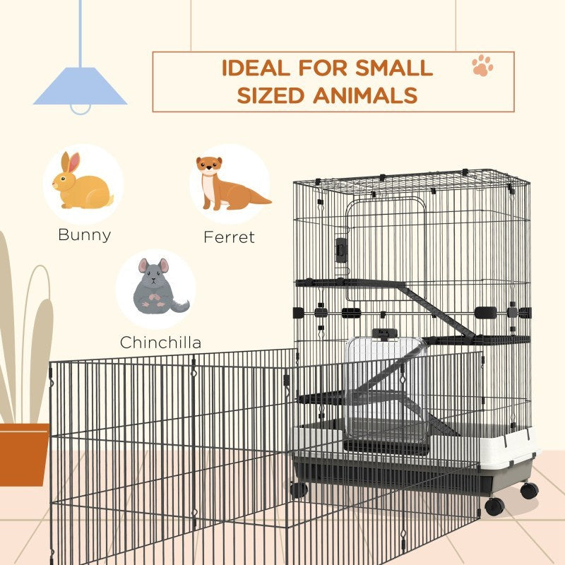 4-Level Small Animal Habitat, Synthetic Fiber, Spacious Portable Cage with Wheels, with Removable Tray Platforms and Ramps, for Chinchilla, Ferret, Bunny, Guinea Pig