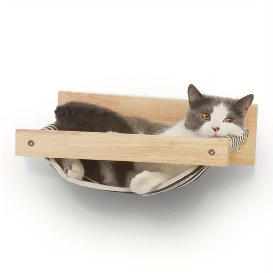 Wooden Tree Hammock - Trees Category Deluxe Cat Perches and Beds with Stable Shelves for Sleeping, Playing, Climbing, and Lounging - Black Stripe, Sturdy, Space-Saving, and Easy to Assemble Wall Furniture for Feline Friends