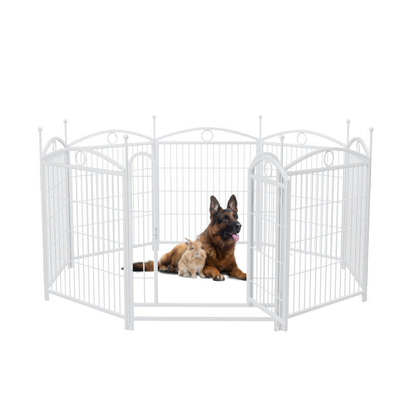 8-Panel 32-Inch Heavy-Duty Metal Dog Playpen, Foldable Pet Fence with Doors for Indoor/Outdoor Use, Synthetic Fiber Exercise Pen for Large, Medium, Small Dogs