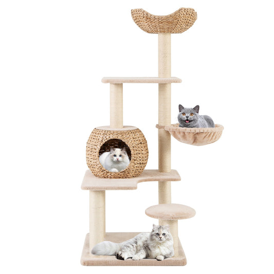 Cat Tree, 59" Cattail Cat Tower w/ Sisal Scratching Posts, Perch, Condo, Soft Hammock, Washable Cushions, 5-Layer Climbing Cat Activity Center, Cat Furniture for Indoor Kittens & Adult Cats