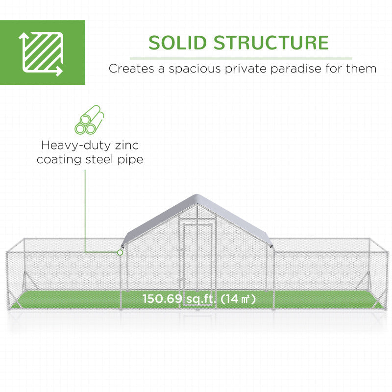 Spacious Metal Chicken Coop with Waterproof & UV-Resistant Cover - Ideal for Hens, Ducks, and Rabbits - Walk-In Poultry Cage for Outdoor Farm Use, 23' x 6.6' x 6.4