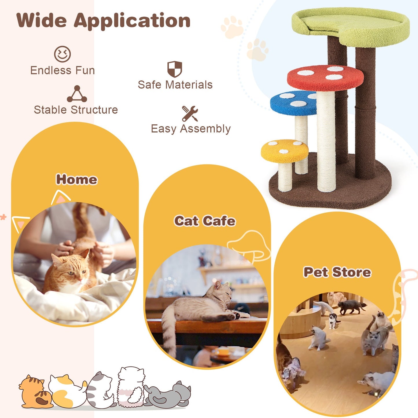 3-In-1 Cat Tree, 5-Tier Cat Tower with 3 Full-Wrapped Sisal Posts, Removable Mat & Platforms, Mushroom Kitten Activity Center, Multi-Layer Cat Furniture for Indoor Cats