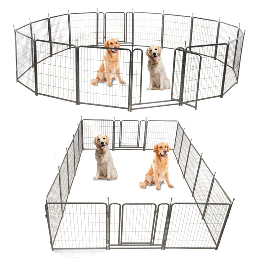 16-Panel Heavy-Duty Modular Metal Pet Playpen, 31.6" High Synthetic Fiber Dog Fence with Dual Gates for Outdoor and Indoor Use