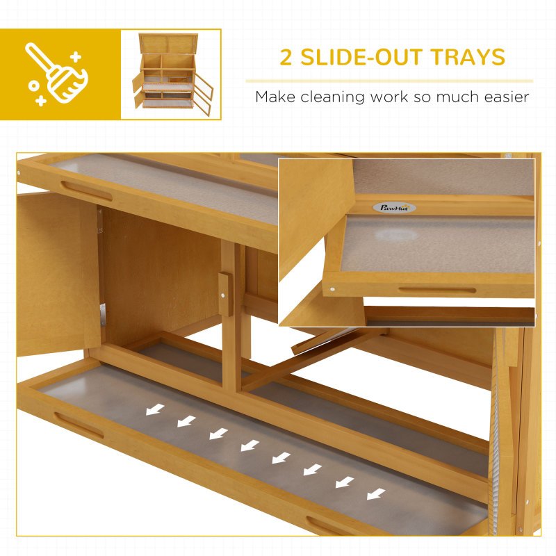 Wooden Bunny Rabbit Hutch, Small Animal Habitat with Ramp, Removable Tray, Weatherproof Roof, Indoor/Outdoor Use, Synthetic Fiber Material, Yellow