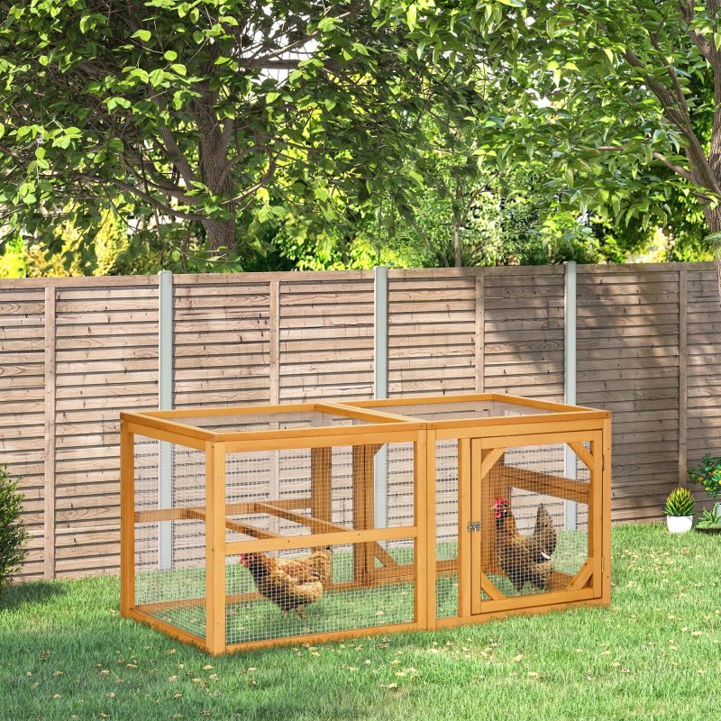 55" Wooden Chicken Coop Add-on, Outdoor Hen House with Synthetic Fiber Mesh, Expandable Mini Chicken Run with Combinable Design