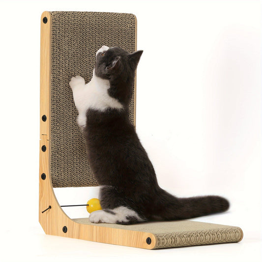 1/2pcs, 18.9 Inch L Shape Cardboard Cat Scratcher, Vertical Wall Mounted Kitty Scratching Pad With Ball Toy For Indoor Cats