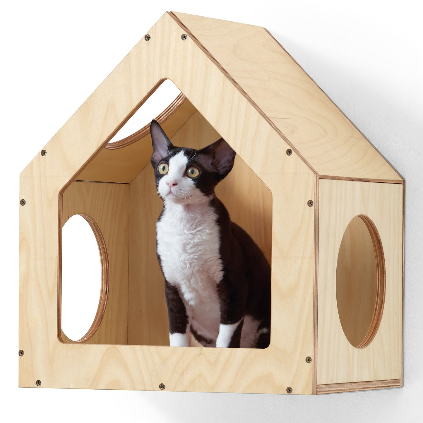 Cat Bed Wall Mounted, Wooden Kitty Cabin Style House, Cat Tree, Cats Perch, Modern Cat Shelves, Birch Plywood, Holds Up To 30 Lbs, For Indoor Cats