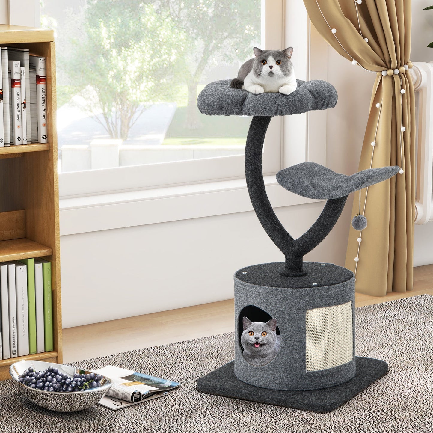 Cat Tree for Indoor Cats, 35" Tall Cat Tower w/ Curved Metal Supporting Frame, Sisal Scratching Board, 2 Perches, Cat Condo, 3-Layer Cat Activity Center, Cat Furniture for Large & Small Cats