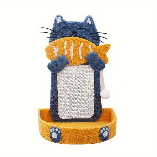 Cat Scratching Post with Fish Climbing Frame, Wall-Mounted Sisal Rope Scratcher and Cozy Bed - Durable Play and Rest Station for Cats with Plush Ball