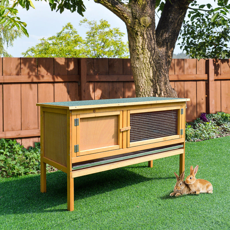 Wooden Rabbit Hutch, Waterproof Roof, No Leak Tray, Sturdy Fir Wood Construction, Indoor/Outdoor Bunny Cage with Multiple Entrances