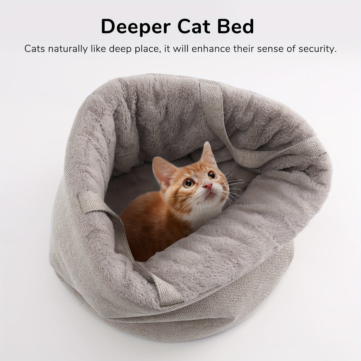 Cozy Donut Cuddler Cat Bed Sofa - Soft, Warming, Calming Plush Round Cushion with Light Brown Color for Puppy and Kitty - Perfect for Relaxation and Snuggling