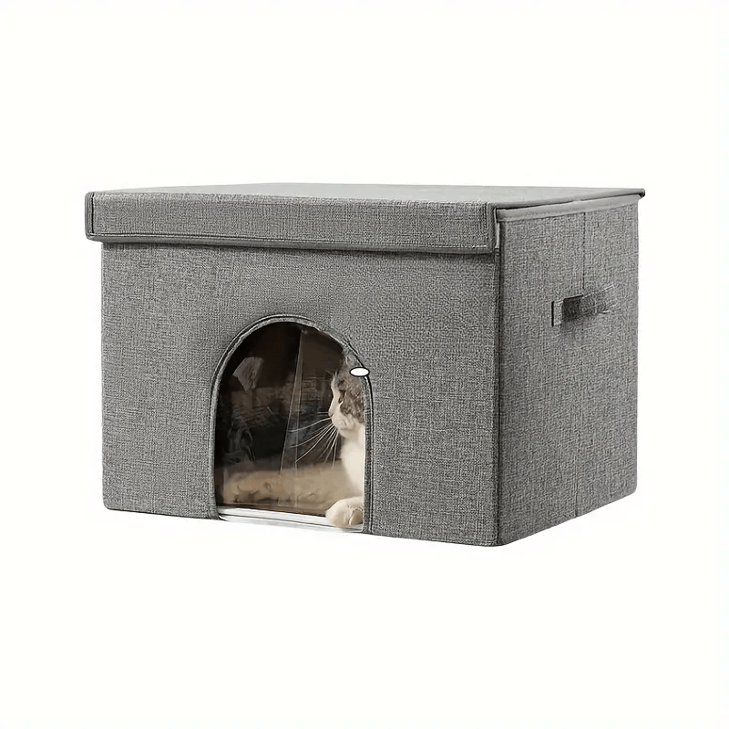 A foldable polyester cat bed with cooling ice pack - assembled, portable pet house that provides cats with a comfortable and cool summer sleeping environment year-round (stable structure, no collapse when lying down)