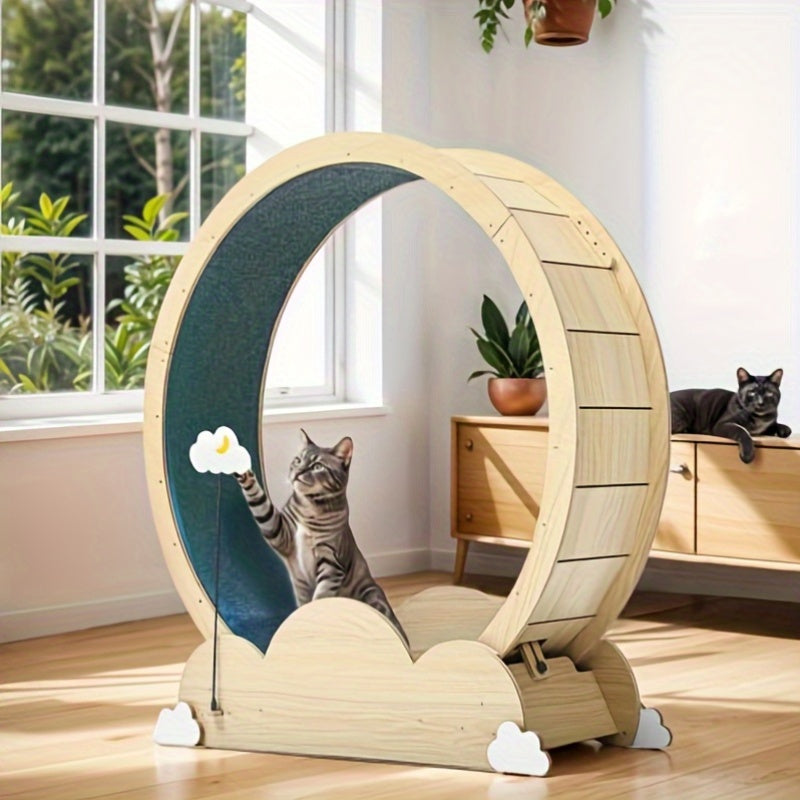 Wooden Design Cat Wheel with Safety Lock- Quiet Operation, Suitable for Indoor Pets