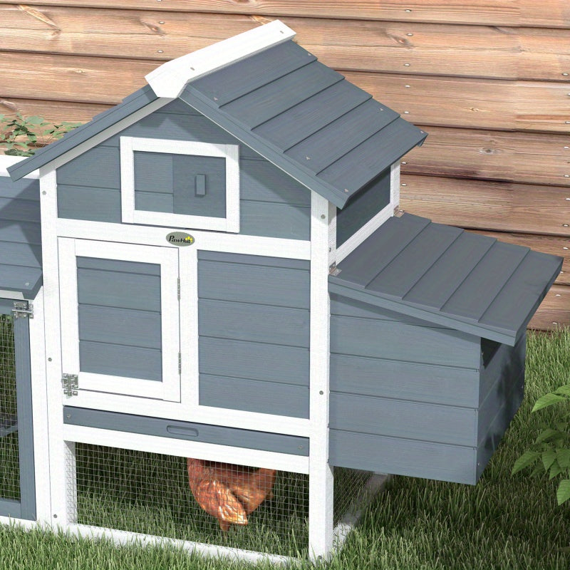 59" Compact Wooden Chicken Coop - Outdoor Hen House with Dual Doors, Nesting Box & Easy-Clean Tray, White