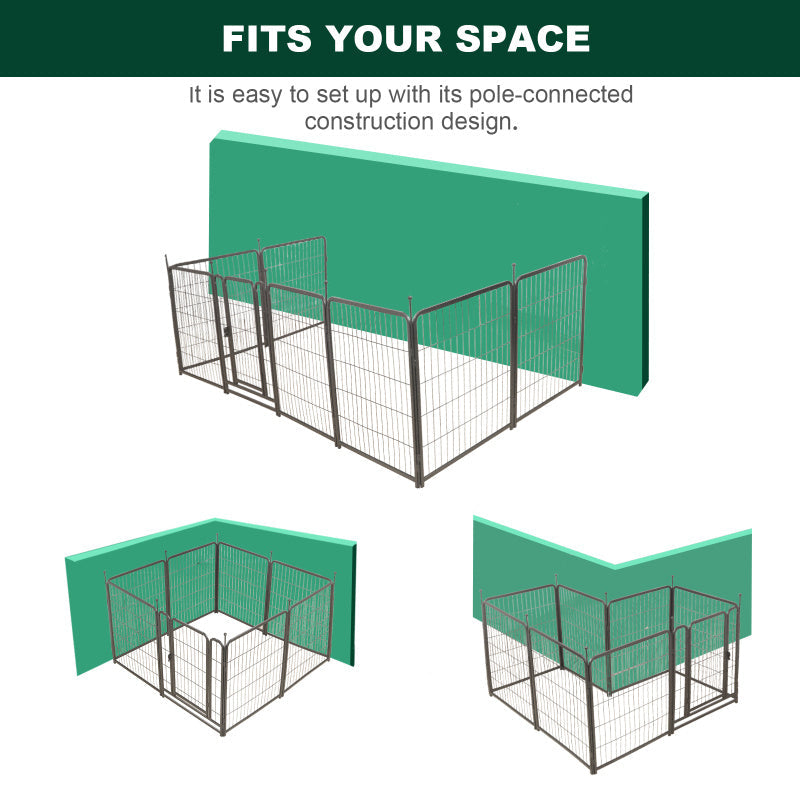 16-Panel Heavy-Duty Modular Metal Pet Playpen, 31.6" High Synthetic Fiber Dog Fence with Dual Gates for Outdoor and Indoor Use