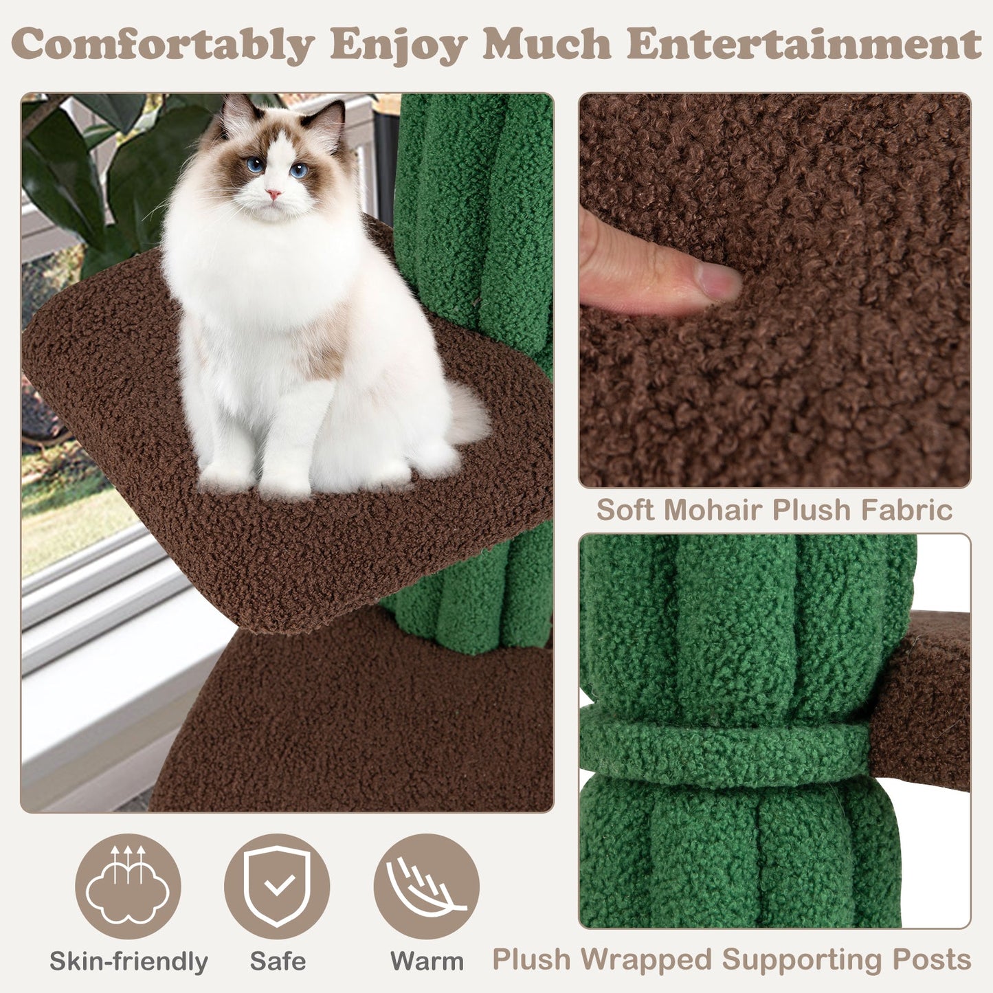 7-Tier Modern Cat Tree Tower for Indoor Cat, 61"/153 CM Tall Cat Climbing Stand w/ Sisal Scratching Posts, Top Cat Condo, Soft Mohair Plush Fabric, Cat Entertainment Furniture for Kitten & Adult Cat