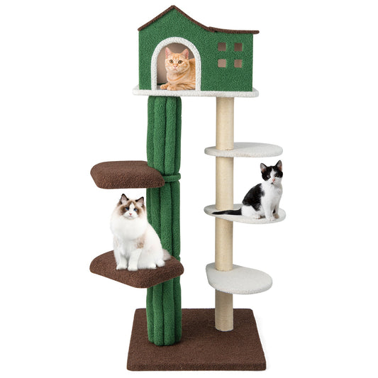 7-Tier Modern Cat Tree Tower for Indoor Cat, 61"/153 CM Tall Cat Climbing Stand w/ Sisal Scratching Posts, Top Cat Condo, Soft Mohair Plush Fabric, Cat Entertainment Furniture for Kitten & Adult Cat