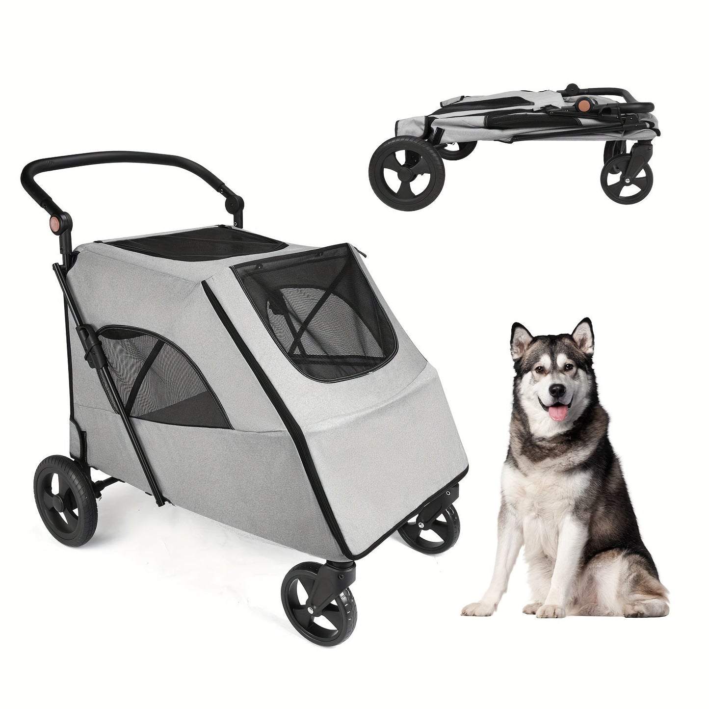 Pet Cart, Foldable Cart With 4 Wheels, Mesh Sunroof Pet Cart For Small To Large Dogs And Other Pets Traveling, Storage Space Pets Can Easily Walk Outdoors