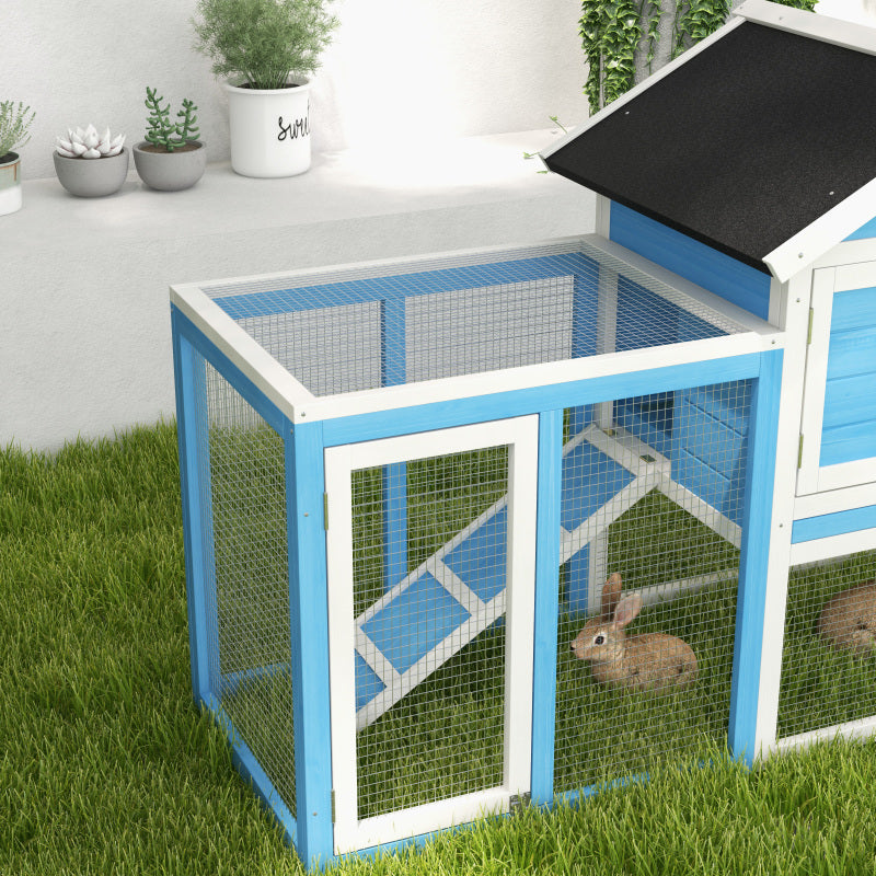 48" Light Blue Wooden Rabbit Hutch with Waterproof Asphalt Roof, Fun Outdoor Run, Removable Tray & Ramp - Ideal for Small Pets