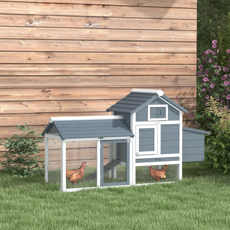 59" Compact Wooden Chicken Coop - Outdoor Hen House with Dual Doors, Nesting Box & Easy-Clean Tray, White