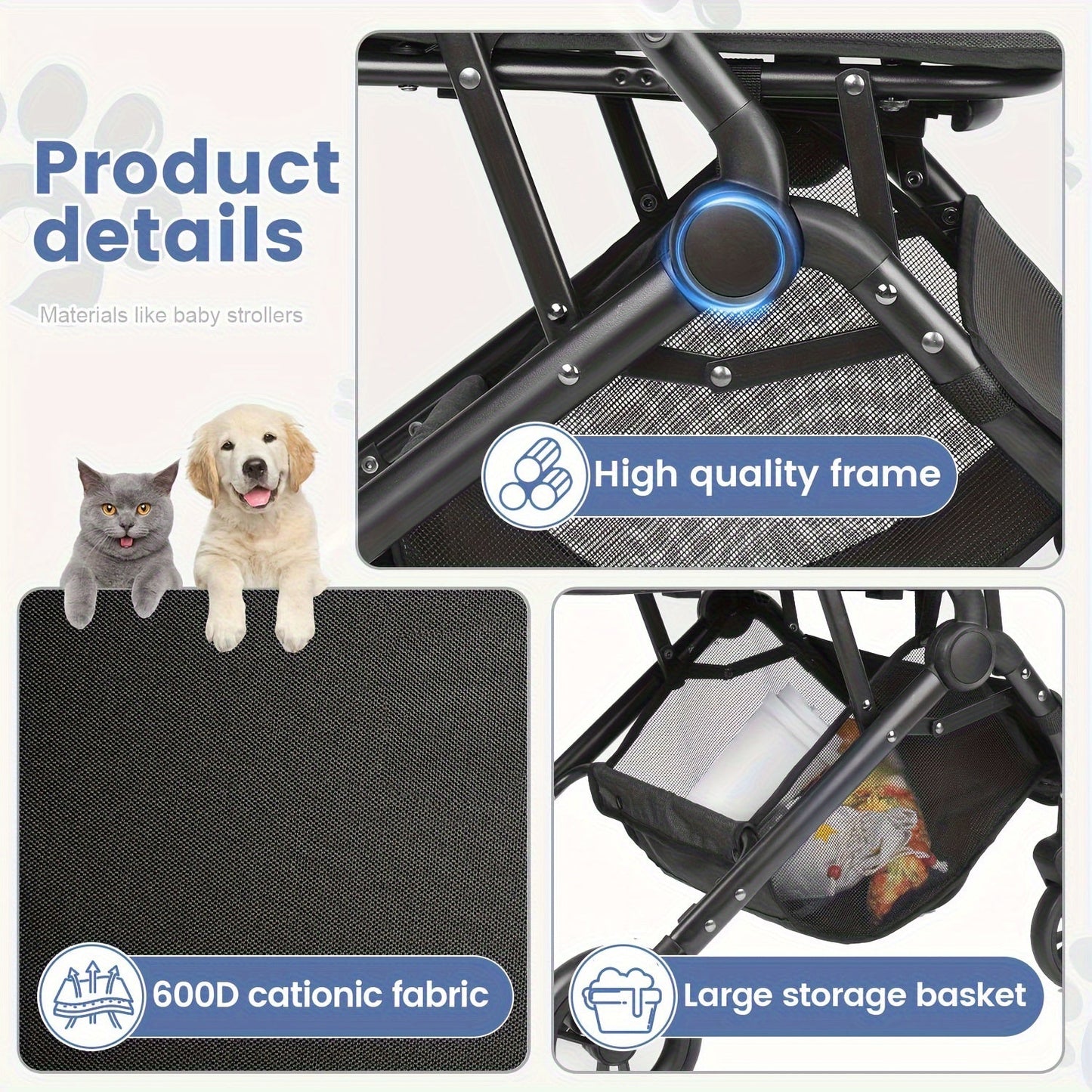 Pet Cart Dog Cat Slow Sports Car 4 Quick Folding Wheels Folding Light Station Wagon Suitable For Small To Medium Sized Dog Cats