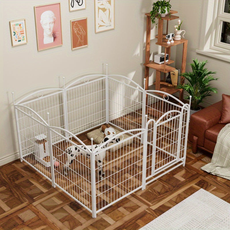 8-Panel 32-Inch Heavy-Duty Metal Dog Playpen, Foldable Pet Fence with Doors for Indoor/Outdoor Use, Synthetic Fiber Exercise Pen for Large, Medium, Small Dogs