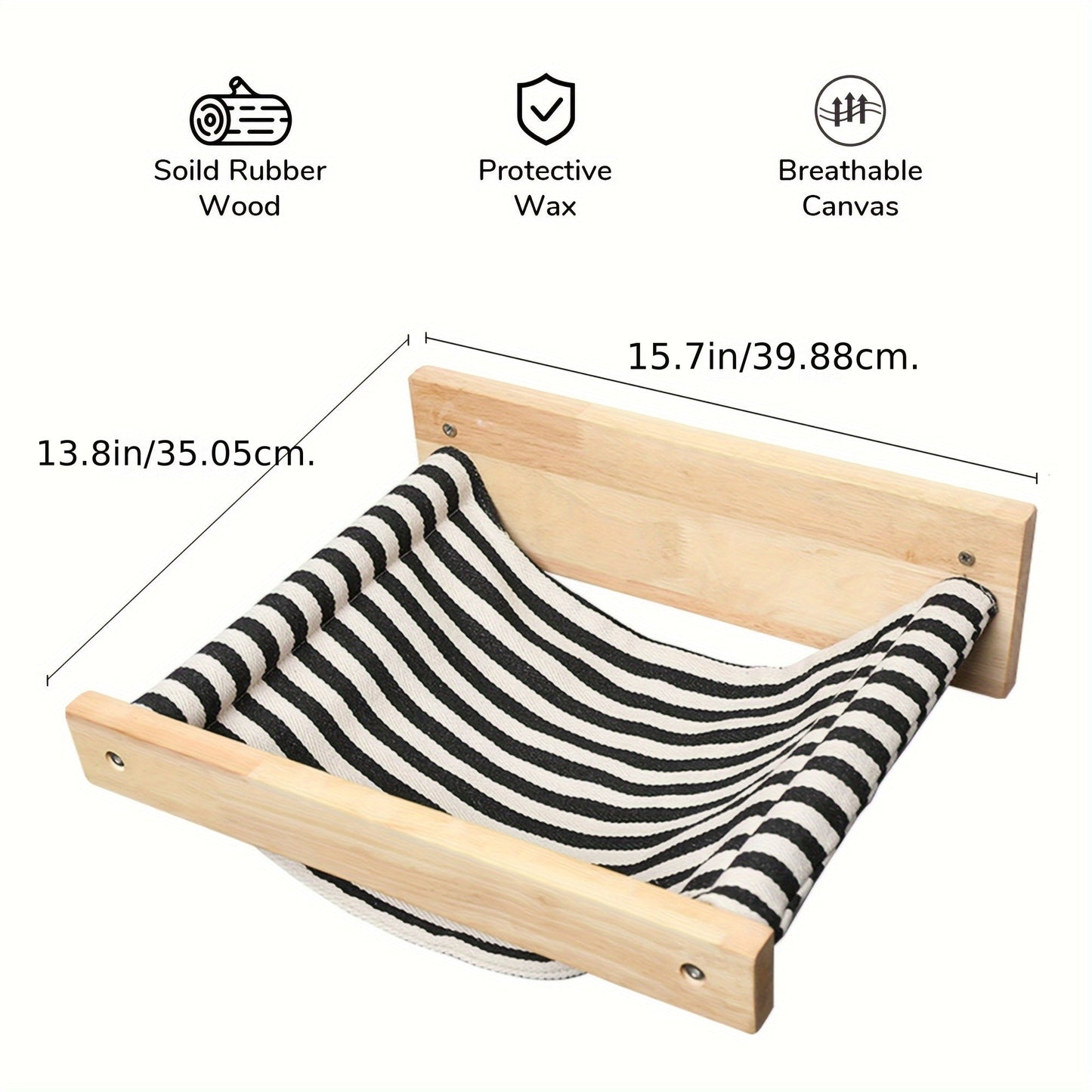 Wooden Tree Hammock - Trees Category Deluxe Cat Perches and Beds with Stable Shelves for Sleeping, Playing, Climbing, and Lounging - Black Stripe, Sturdy, Space-Saving, and Easy to Assemble Wall Furniture for Feline Friends