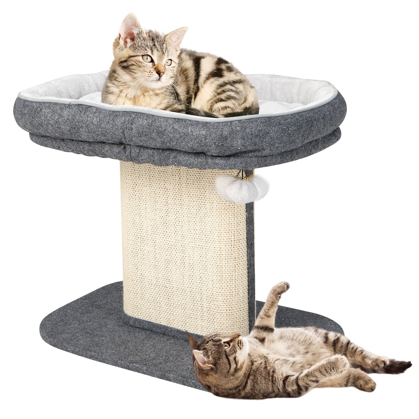 Modern Cat Tree Tower for Kittens, Cat Activity Tower w/Large Plush Perch & Sisal Scratching Plate, Interactive Ball, Cat Home Furniture for Indoor Cats to Play & Rest, Beige/Grey