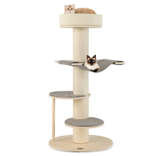 Cat Tree, 47" Multi-layer Cat Tower with Sisal Covered Scratching Posts & Carpet, Padded Top Perch, 2 Jumping Platforms, Hammock, Wooden Cat Activity Center for Indoor Cats